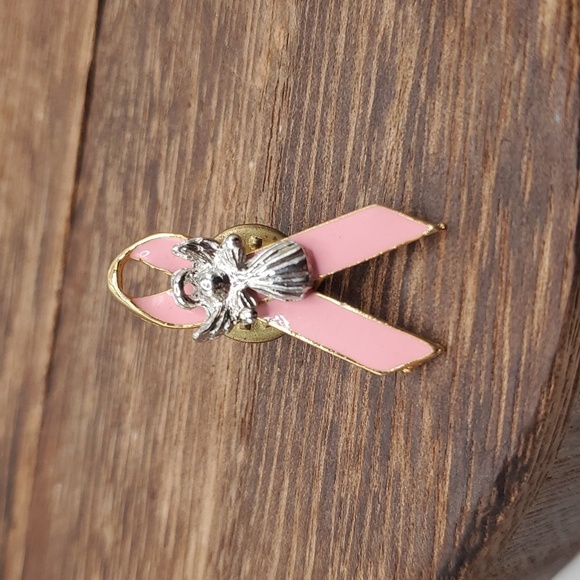 B676 guardian angel pink ribbon brooch - Picture 1 of 3